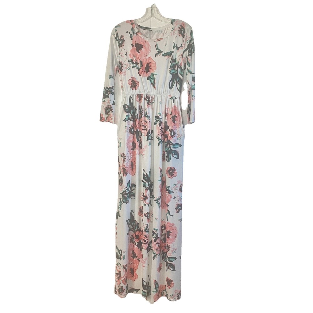 Women's Spring Floral Printed Maxi Dress Pockets Large SKU C105